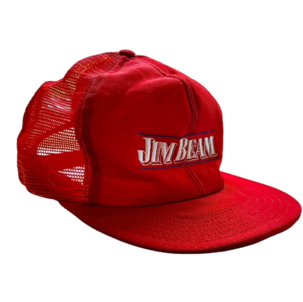 Vintage 80s DeLong Mesh Jim Beam SnapBack Trucker Hat USA Large Adjustab…